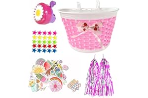 Suerico Kids Bike Decorations Accessories,Bicycle Scooter Basket, Children Bicycle Bell,Bike Handle Streamers and Stickers, Bike Star Spoke Decoration Set for Girls Boys