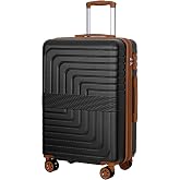 Romswi 28" Large Checked Luggage, PC+ABS Hardshell Suitcase with Dual Spinner Wheels, Lightweight Hard Side Travel Luggage with YKK Zipper, Scratch-Resistant, Black