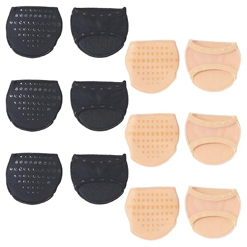 GMHLLES 6 Pairs Half Socks Women, Toe Covers for Inside Shoes, Ball of Foot Cushion Socks, Invisible Anti-Slip, Breathable and Sweat-Wicking, Suitable for Most Women's Feet (Skin Color + Black)