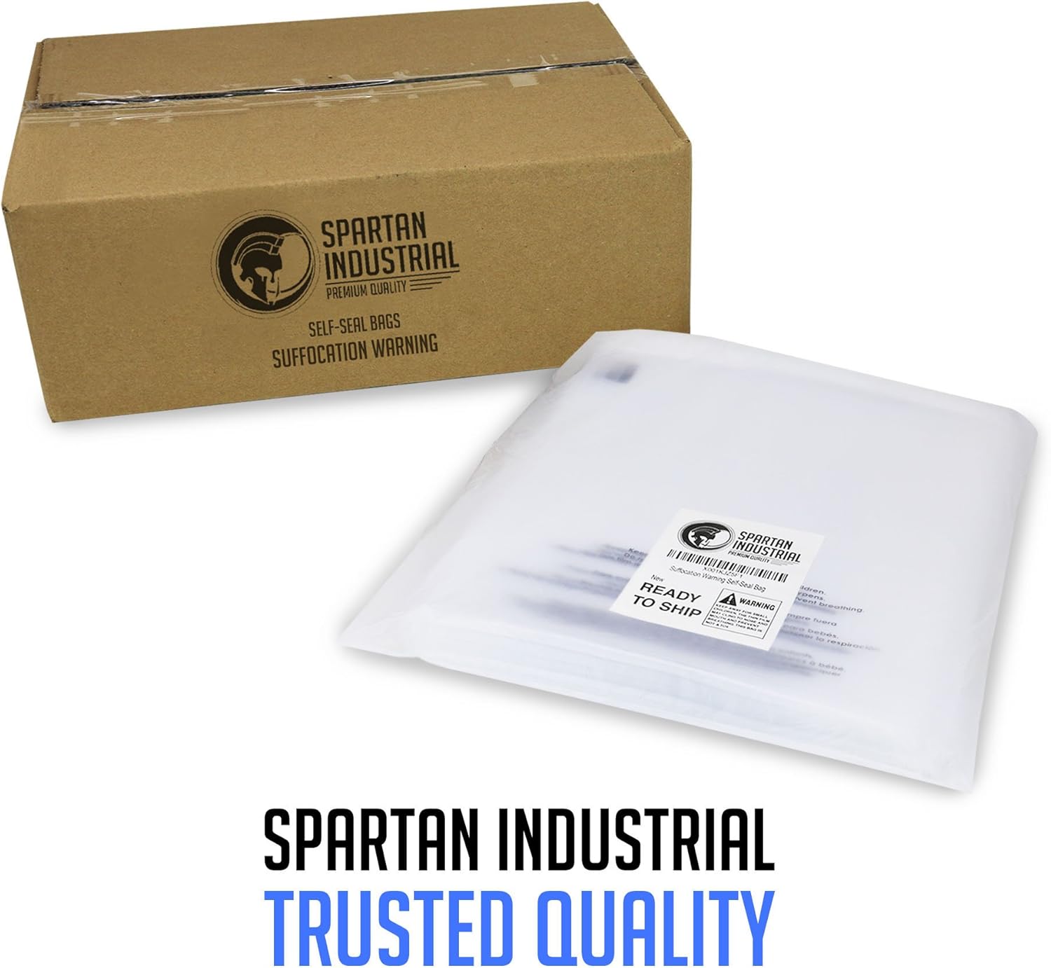 Spartan Industrial - 12” X 18” (200 Count) Self Seal Clear Poly Bags with Suffocation Warning for Packaging, Clothes & FBA - Permanent Adhesive : Office Products