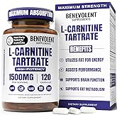 Benevolent L Carnitine Supplement - High Potency 1500mg L-Carnitine Tartrate - Fast Absorbing, Convert Fat to Energy, Support Lean Muscle, Boost Workout Performance & Metabolism – 120 Vegan Capsules