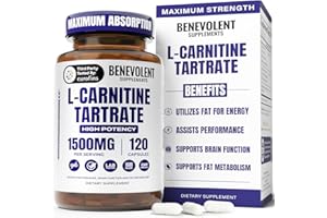BENEVOLENT NOURISHMENT Benevolent L Carnitine Supplement - High Potency 1500mg L-Carnitine Tartrate - Fast Absorbing, Convert Fat to Energy, Support Lean Muscle, Boost Workout Performance & Metabolism – 120 Vegan Capsules