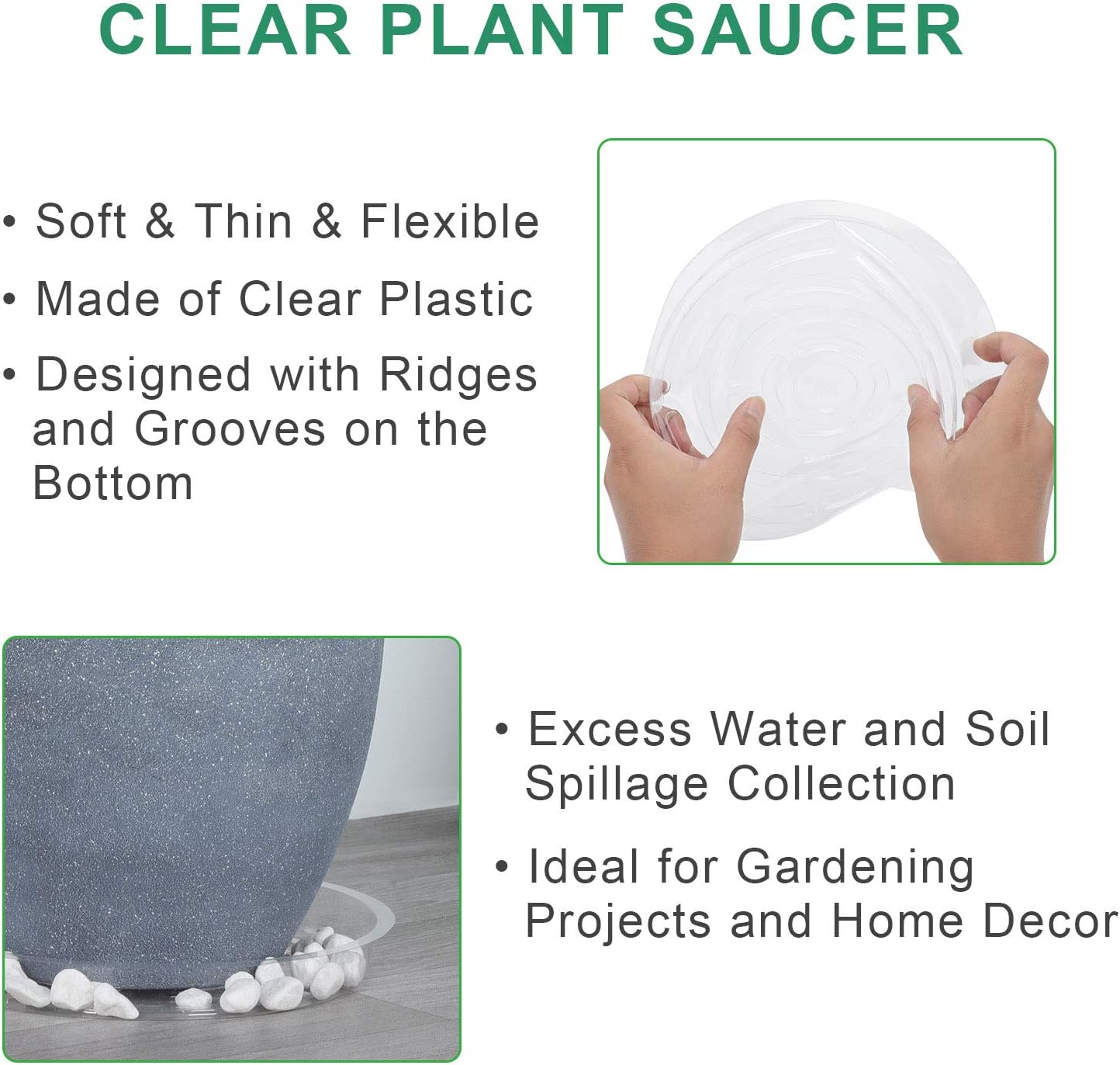 GROWNEER 15 Packs Clear Plant Saucer Drip Trays, with 15 Pcs Plant Labels, Plastic Plant Pot Saucers Flower Pot Set for Indoor Outdoor Garden, Assorted Sizes 6/8/10 Inch, 5 Pcs of Each Size: Kitchen & Dining