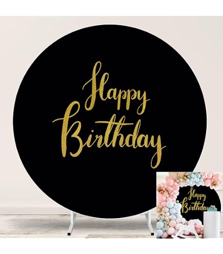 Runder Fotohintergrund „Happy Retirement“ – 1,8m, Schwarz-gold Mit Glitzer – Für Parties & Fotobox