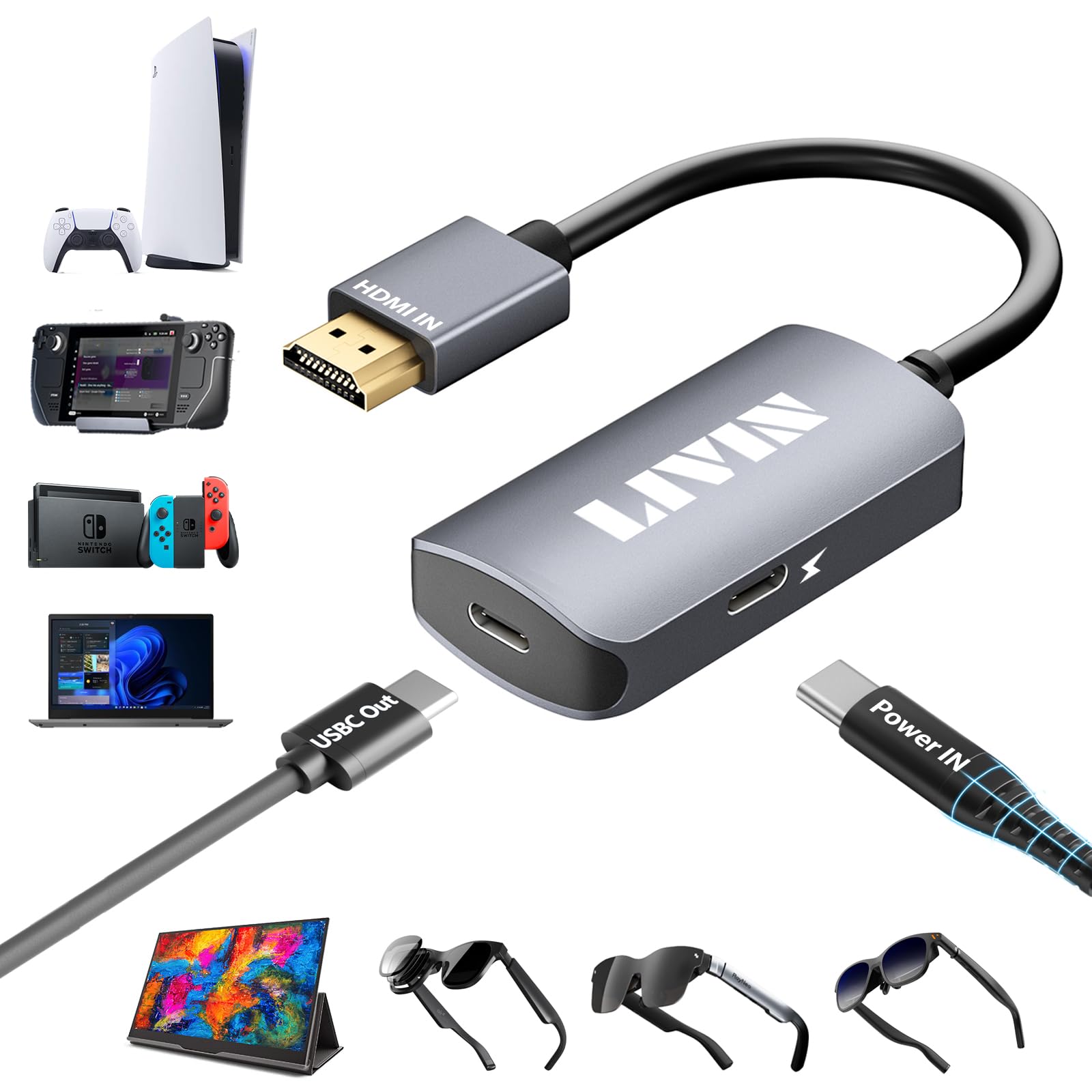 XREAL Hub Power & Play USB-C Adapter For Xreal Air 2, Air 2 Pro, Ultra, One Pro Glasses