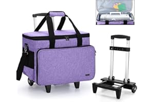 Yarwo Upgraded Rolling Sewing Machine Carrying Case, Detachable Trolley Tote Bag with Removable Bottom Board and Thickened Trailer Leg for Most Standard Sewing Machine and Accessories, Purple