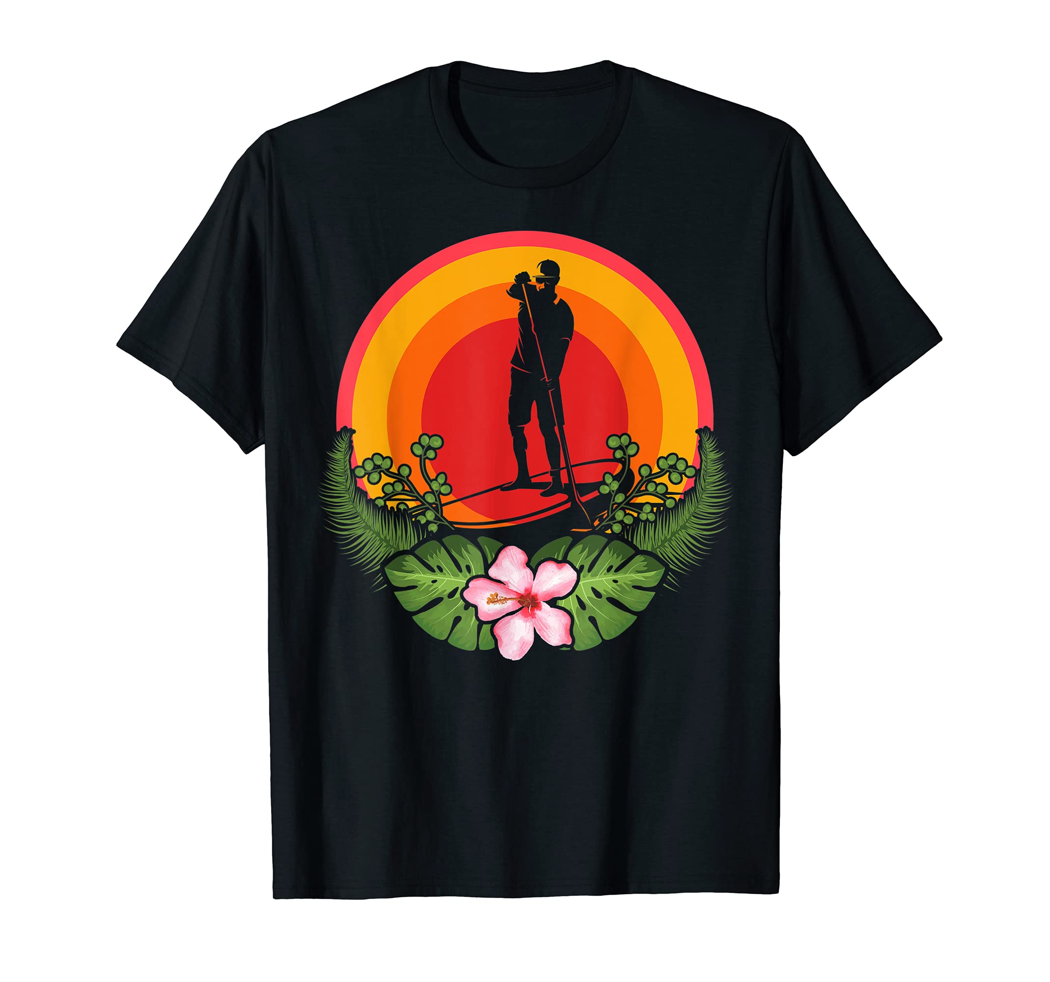 Stand Up Paddling Tropical Sunset Flowers Paddleboarder SUP T-Shirt