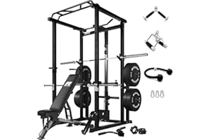 RitFit Power Cage with Optional LAT PullDown/Cable Crossover/Smith Machine System, 1000LB Squat Rack for Home & Garage Gym, with Weight Storage Rack and More Training Attachments, ASTM-Certified