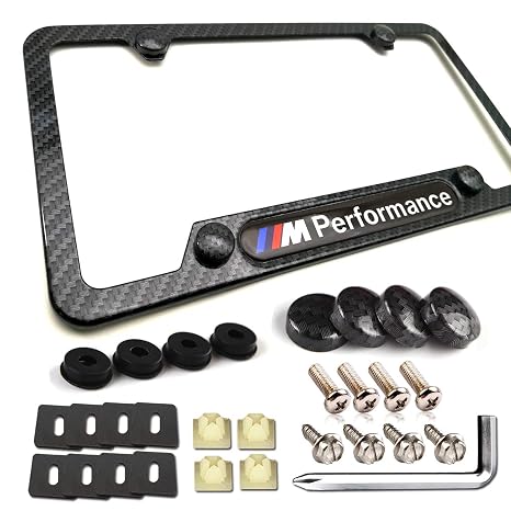 Puqin Auto Carbon Fiber License Plate Frame M Performance 3d Logo For Mw Black Aluminum License Plate Frames Metal Printing Carbon Fiber Pattern And
