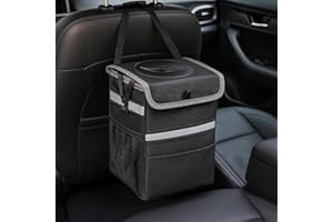 Car Trash Can with Lid, Storage Pockets & 2 - Gal Capacity, Multipurpose Hanging Garbage Bag with Strap, Universal for Sedans