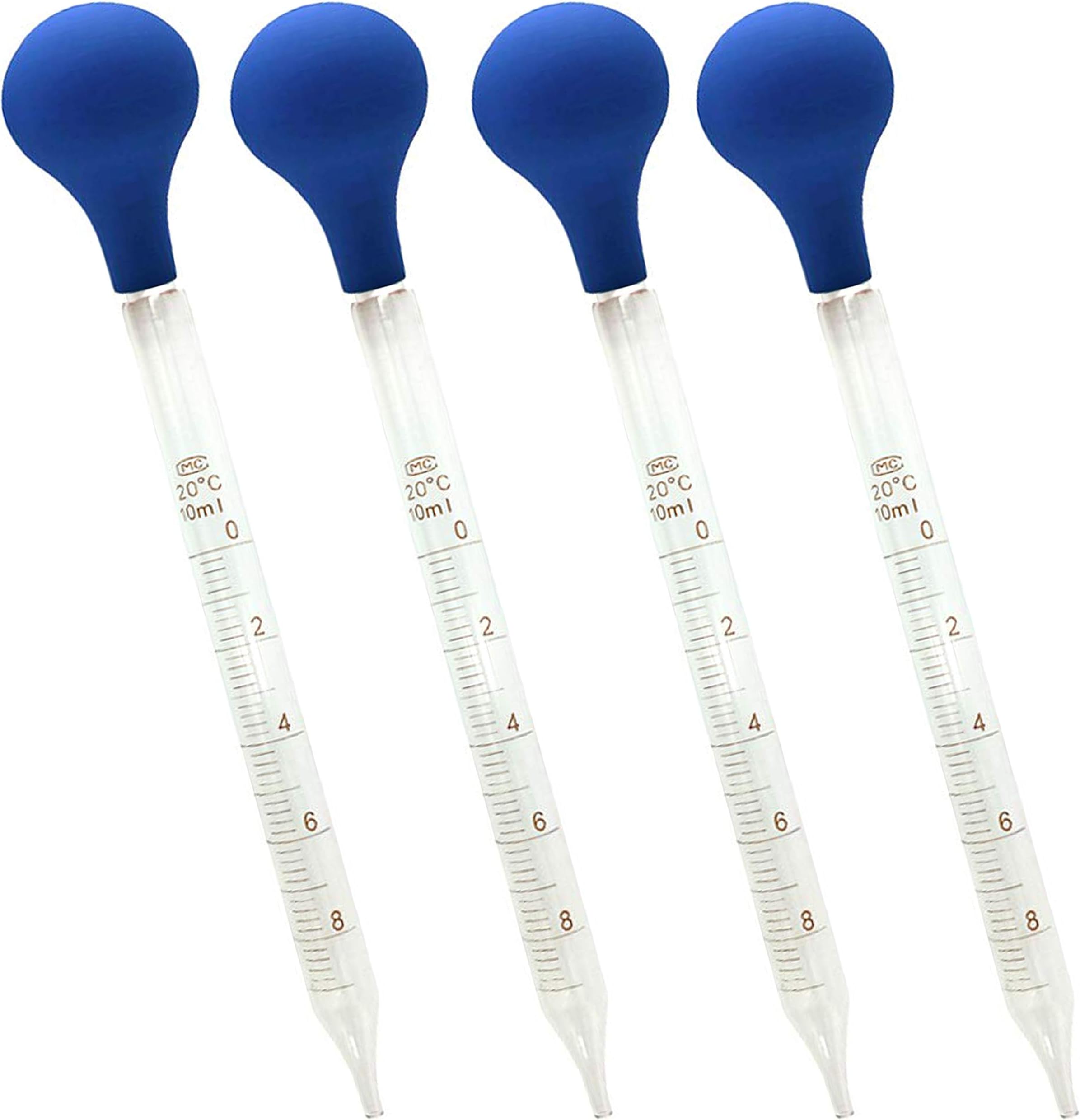 OESSGlass Graduated Dropper Pipettes with Blue Rubber Caps 10ml Pk/4