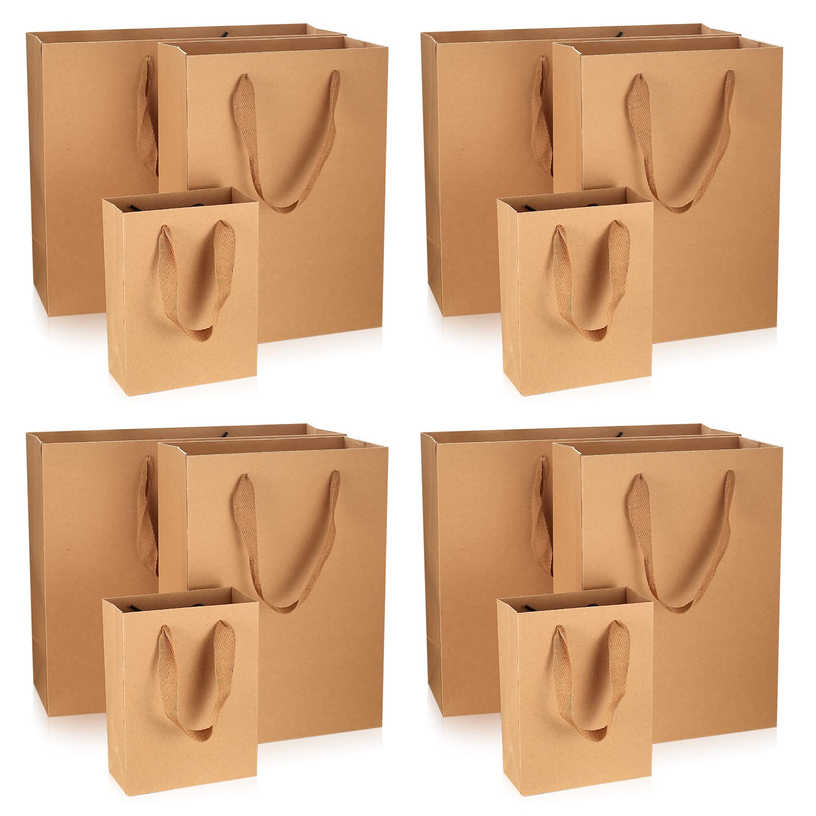 12 Piece Kraft Paper Bags, Gift Wrapped Shopping, Pouches with Handles, Halloween Candy Bags, Birthday Parties, Christmas Gifts, Shopping, Retail, Gifts - 3 Sizes