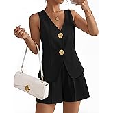 ZESICA Women’s Summer Casual 2 Piece Short Sets 2026 Button Suit Vest Tops Shorts Dressy Business Work Outfits