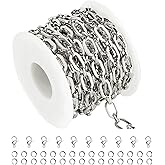 UMAOKANG 4.3 Yard Stainless Steel Jewelry Making Chain Bulk with Jump Rings and Lobster Clasps, Silver Paperclip Chain for Women Men Necklace Bracelet Jewelry DIY Making