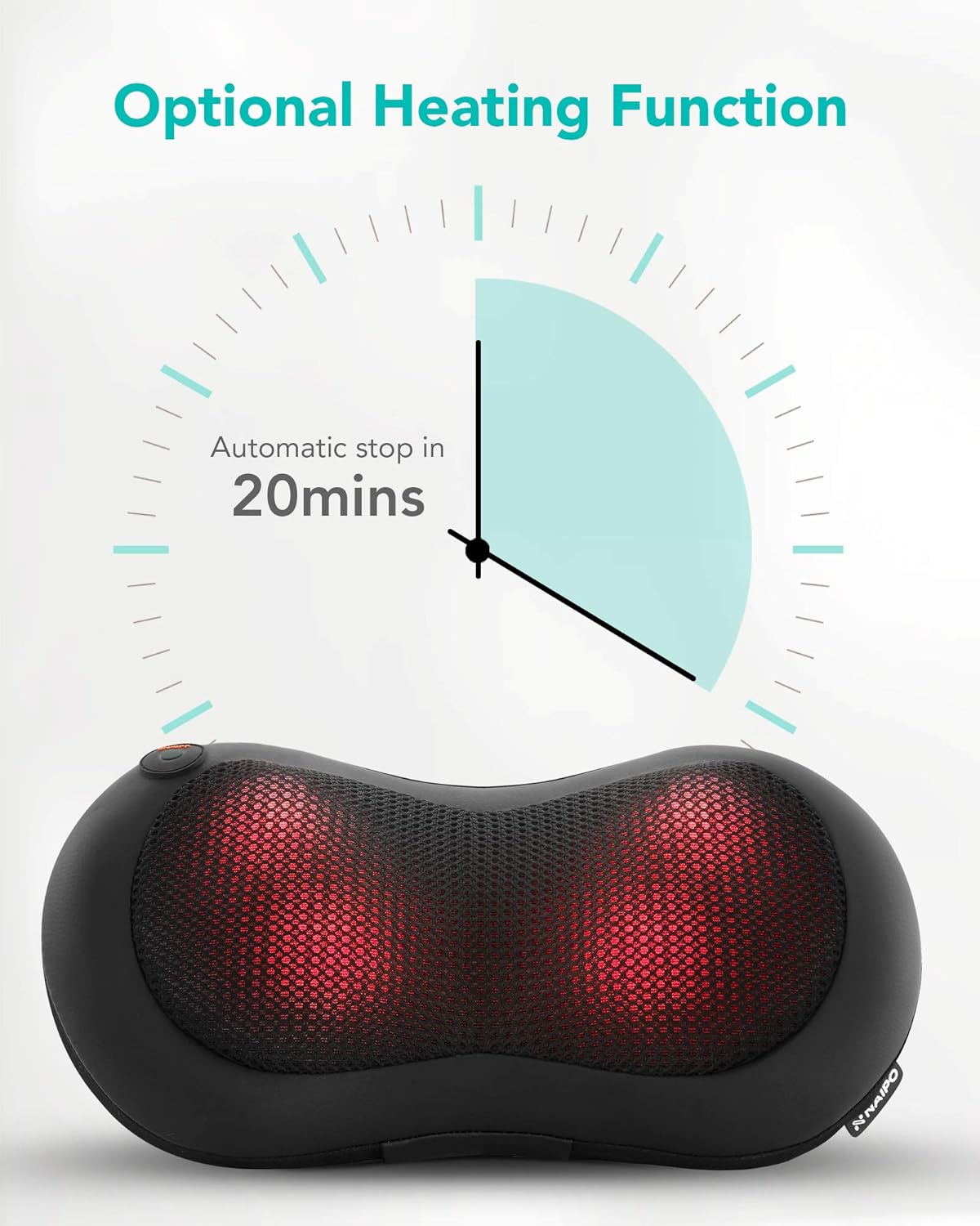 Naipo Neck and Back Massage Pillow Shiatsu Massager with Heat, Deep