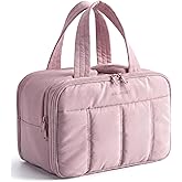 BAGSMART Travel Toiletry Bag, Puffy Large Toiletry Bag for Women, Lightweight Cosmetic Makeup Bag Organizer with Handle for Traveling, Accessories, Essentials, Toiletries (Purple)