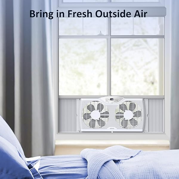 SHINIC TWIN WINDOW FAN, 9-INCH BLADES REVERSIBLE AIRFLOW, THERMOSTAT CONTROL, 3 SPEEDS, 23.8″-37″ EXPANDABLE WIDTH, WINDOW EXCHAUST FANS FOR HOME BEDROOM, ETL CERTIFIED