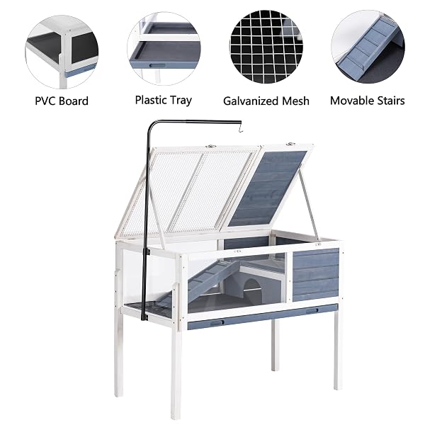 BIRASIL WOOD TORTOISE ENCLOSURE WITH ADJUSTABLE LIGHT STAND,2-TIER HABITAT REPTILE CAGE WITH SWIMMING AREA FEEDING AREA, TORTOISES HOUSE FOR SMALL ANIMALS LIZARDS HAMSTER (GRAY/WHITE)