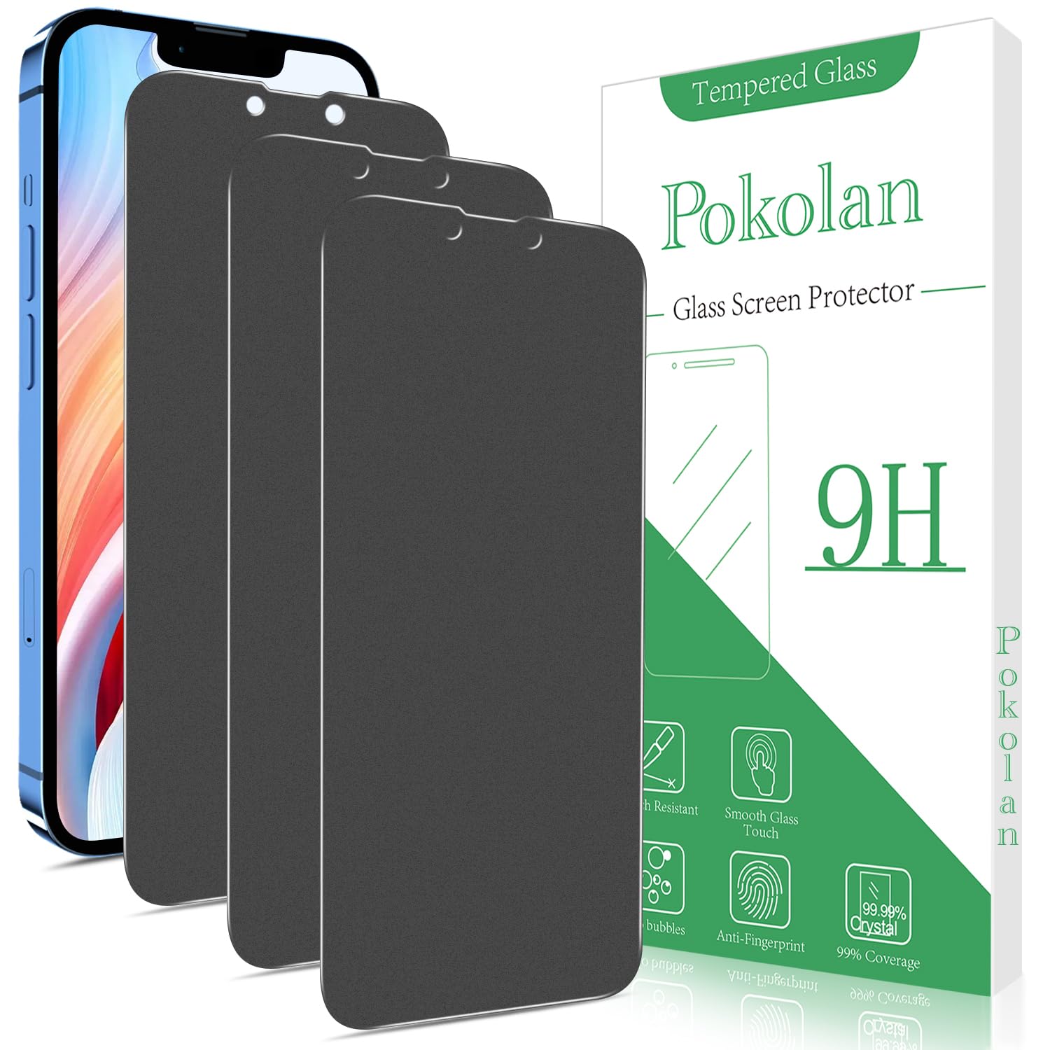 Pokolan 3 Pack Matte Privacy Screen Protector for iPhone 13, 13 Pro, iPhone 14, Anti-Glare matt Tempered Glass, Anti Spy, 9H Hardness, Anti Scratch, No Bubbles