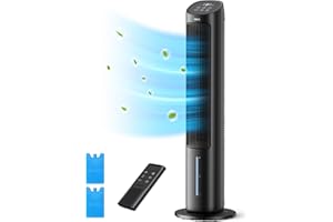 Dreo Tower Fan, 40” Fans that Blow Cold Air, 80° Oscillating, Removable Water Tank, Remote Control, 4 Speeds, 7H Timer, Bedroom, Black