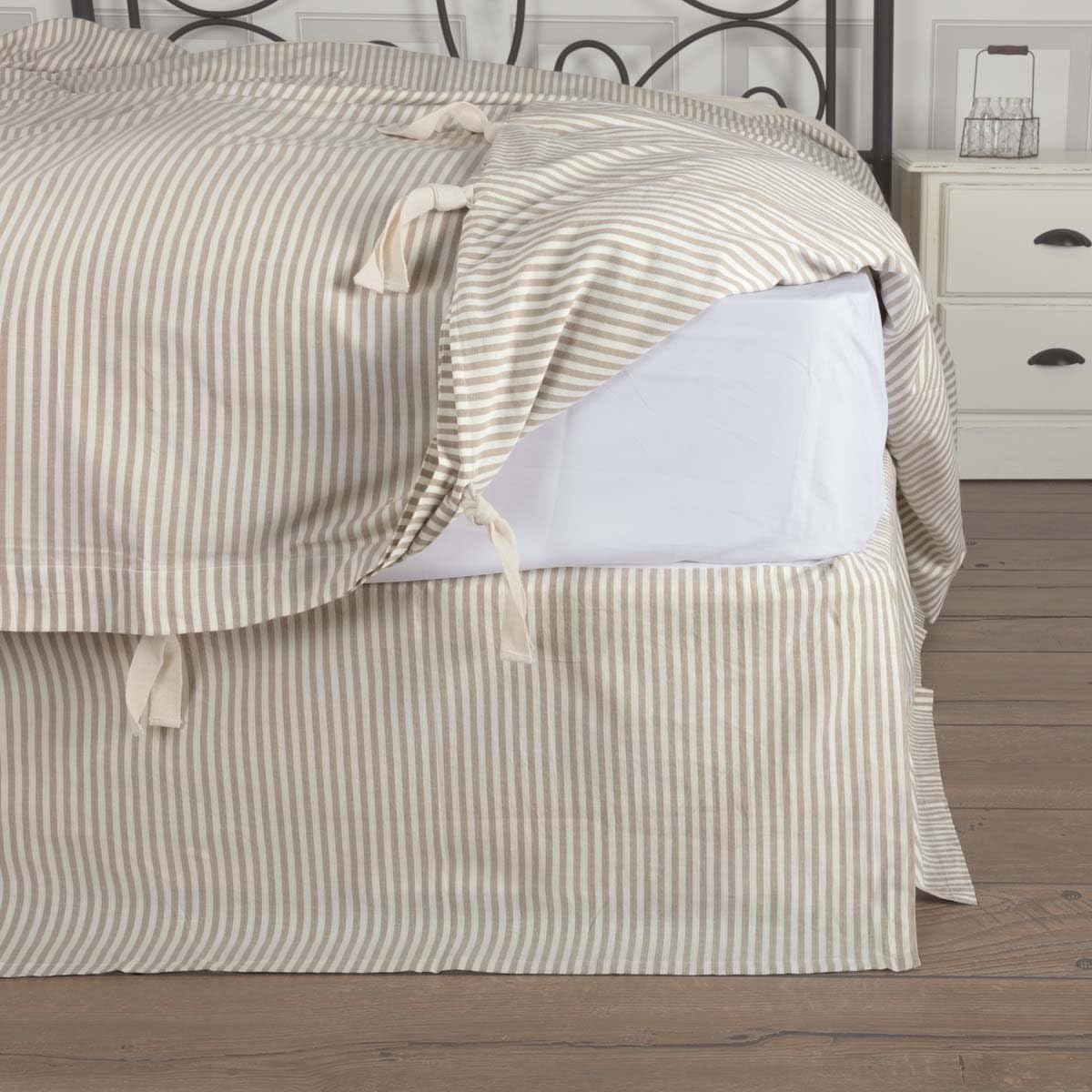 Farmhouse Ticking Taupe King Bed Skirt 78x80x16