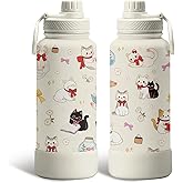 Cat Gifts for Cat Lovers, 34oz Insulated Water Bottle, Stainless Steel Sport Bottle with Spout Lid, BPA-Free, Leak Proof, Double Walled Travel Cup, for Camping, Gym - Cats Birthday Gift Cup (1pc)