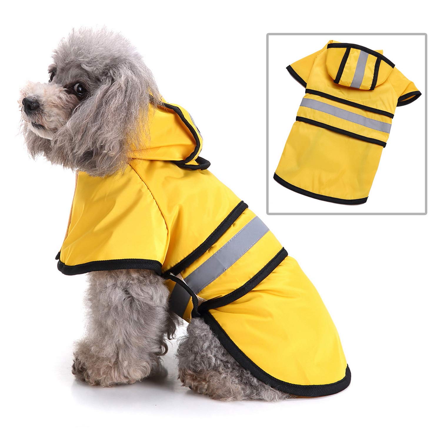 SMALLLEE_LUCKY_STORE Waterproof Dog Raincoat with Hood Pet Rain Jacket with Harness Leash Hole Reflective Band Lightweight Adjustable Slicker Poncho Rainwear for Small Medium Large Dogs,Yellow XL