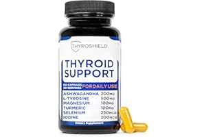 ThyroShield Thyroid Support, Pure Complex with Iodine, Ashwagandha, L-Tyrosine, Selenium, Thyroid Supplement for Women & Men, Energy, Hormone & Metabolism Support, cGMP, CoA Verified - 60 Capsules
