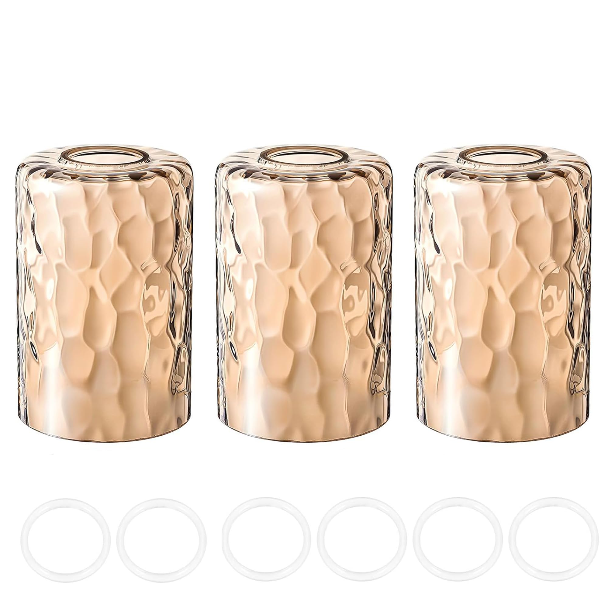 Photo 1 of Zenirob 3PCS Hammered Glass Lamp Shade, Amber Cylinder Replacement Shades, Water Ripple Glass Globes for Pendant Light, Wall Sconce