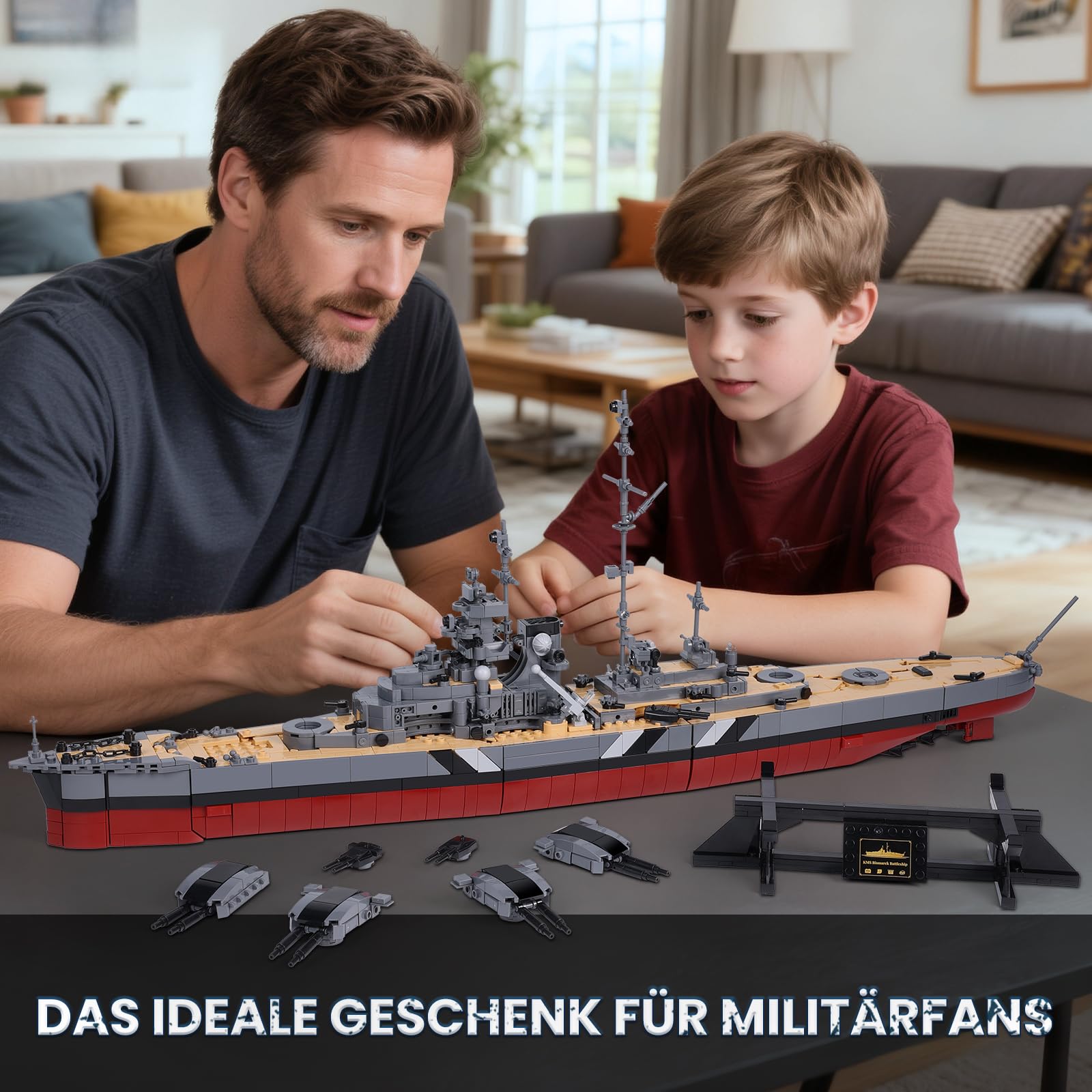 JMBricklayer Bismarck Schlachtschiff Klemmbausteine Bausatz 60015, 2537 Teile WWII Kriegsschiff Modell für Erwachsene, MOC Deko für Zuhause & Büro, Geschenk für Jungen & Männer ab 14 Jahren 6