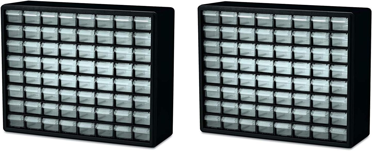 Akro-Mils 10164 64 Drawer Plastic Parts Storage Hardware and Craft Cabinet, 20-Inch by 16-Inch by 6-1/2-Inch, Black (2 Pack (64-Drawer))