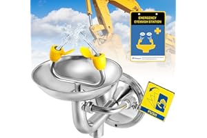 Frifreego Wall Mounted Eyewash Station Emergency Eye Wash Station for First Aid, Sturdy Stainless Steel Eye Washing Unit, Dual Aerated Spray Heads, OSHA Approved, Equipped with Emergency Sign