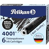Pelikan 4001 TP/6 Ink Cartridges for Fountain Pens, Brilliant Black, 0.8ml, 6 Pack (301218)