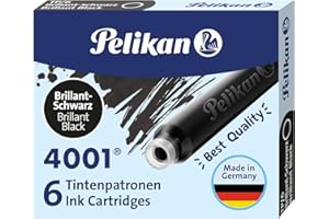Pelikan 4001 TP/6 Ink Cartridges for Fountain Pens, Brilliant Black, 0.8ml, 6 Pack (301218)