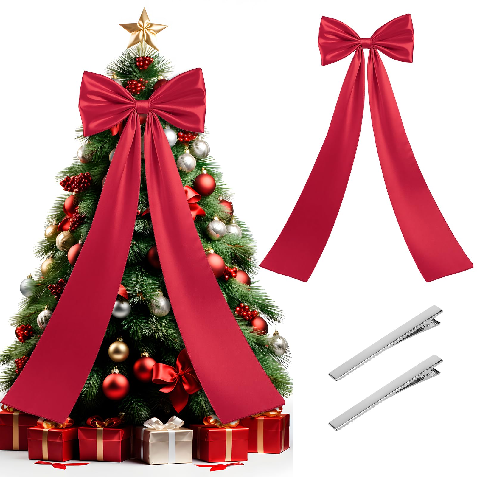 Photo 1 of 2 Pack Red Bow Birthday Decorations Coquette Party Backdrop Extra Large Satin Bow Giant Wall Decor for Room Backdrop Wedding Bachelorette Baby Shower Bridal Shower Christmas Tree Topper