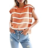Sheocivy Womens Tops Cap Sleeve Striped Knit Tank Top Loose Fit Sweater Vest 2025 Spring Summer Outfits Pullover Top