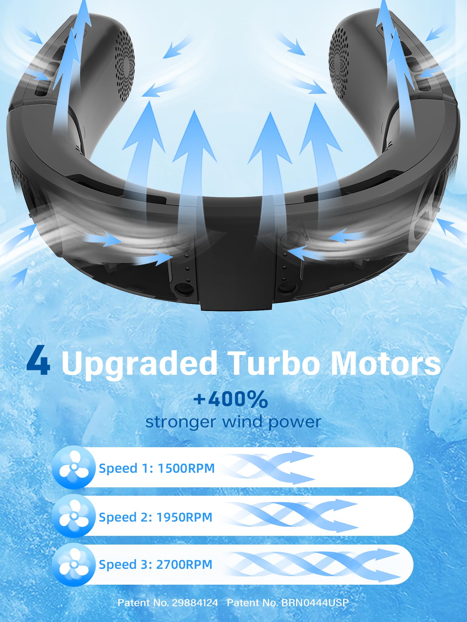 ChillGo Portable Neck Fan - 8400 RPM Enlarged Turbo Airflow - 5200mAh Personal Rechargeable Cooling Wearable Fan - Max 16H, 4 Speeds, Foldable, LED Display - Great Gifts for Men Women - 2nd Gen Black