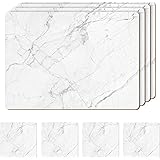 Moderry Set of 4 Heat Resistant Cork Placemats for Dining Table with Free Set of 4 Matching Drink Coasters Marble Design 16 x