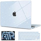 G JGOO Compatible with MacBook Air 13 inch Case 2026 2025-2022 M5 M4 M3 M2 | A3449 A3240 A3113 A2681, Glitter Hard Shell for MacBook Air 13.6 inch Case +Keyboard Cover+Screen Protector, Sparkly Sky Blue