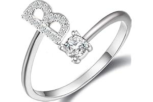 Haoze Initial Letter Ring for Women Girls Silver Stackable Alphabet Rings with Initial Adjustable Crystal Inlaid Initial Rings Bridesmaid Gift