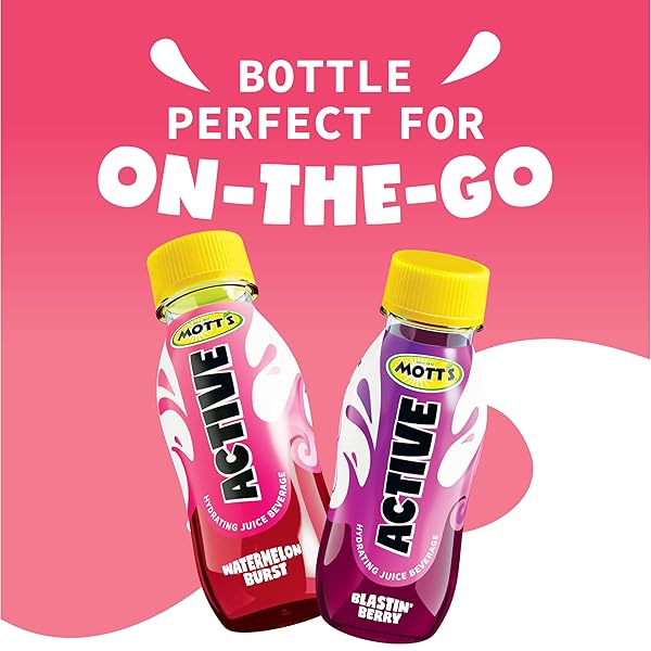 MOTT’S ACTIVE BLASTIN’ BERRY HYDRATING JUICE BEVERAGE, 8 FL OZ BOTTLES, 24 COUNT (4 PACKS OF 6), MADE WITH NATURALLY SOURCED ELECTROLYTES & COCONUT WATER, GLUTEN & CAFFEINE-FREE, KOSHER