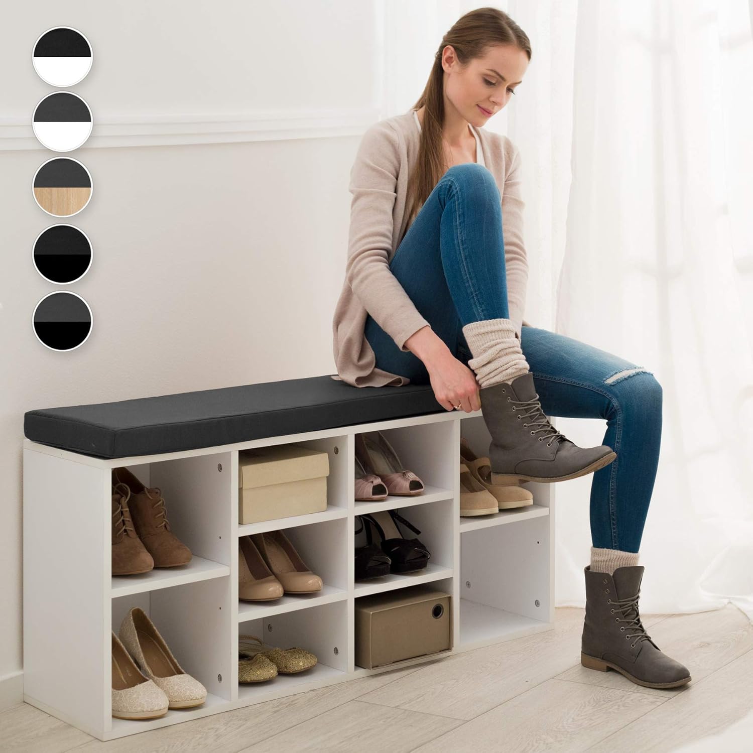 TecTake 800707 Zapatero con Banco de Madera Taburete 10 Pares de