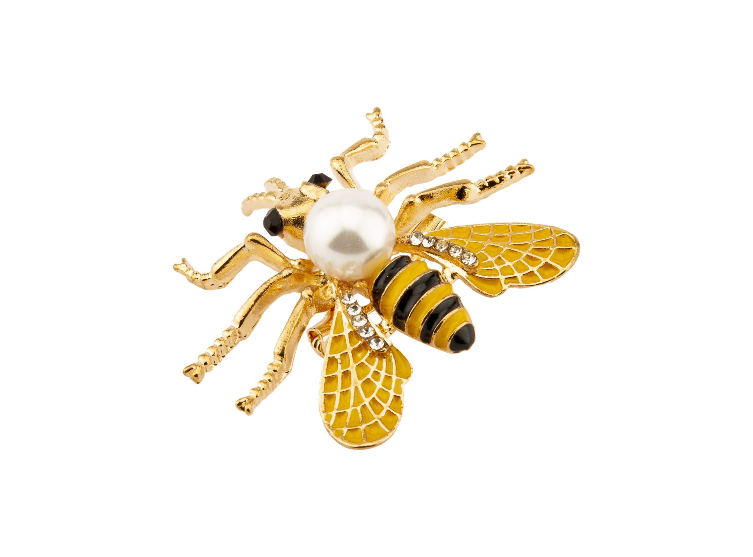 Brooch Lapel Pin for Men Pearl Detail Black and Yellow Enamel Bee with Criss Cross and Stone Detailing Lapel Pin Badge Coat Suit Wedding Gift Party Shirt Collar Accessories