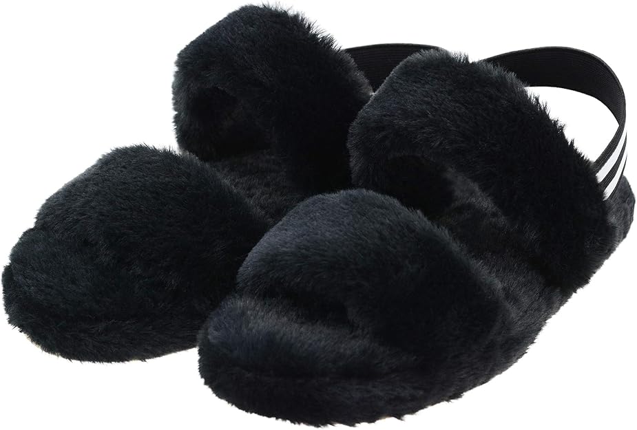FIBURE Womens Fuzzy Two Band Slippers with Back Strap Open Toe Fluffy