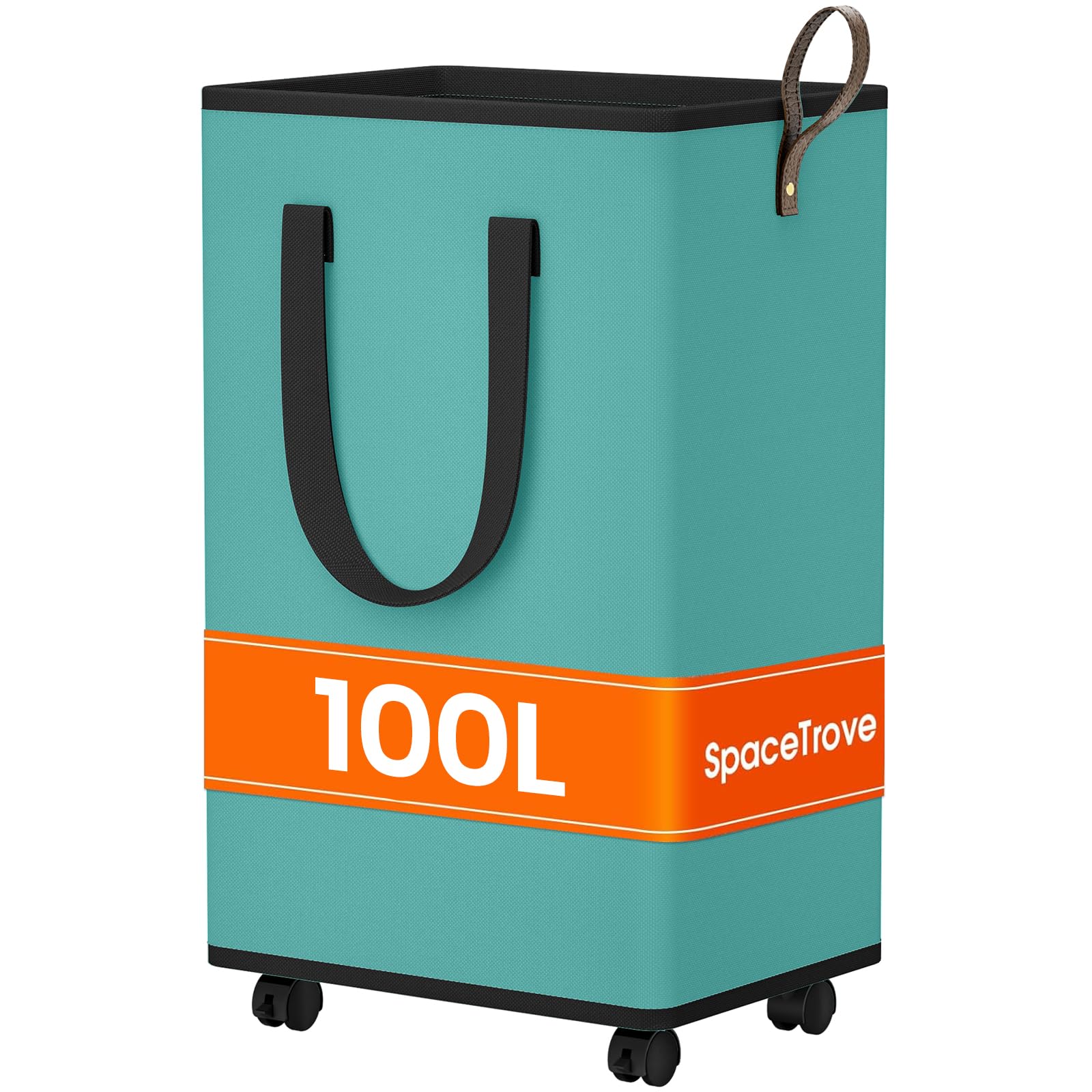 SpaceTrove Laundry Basket with Wheels, Collapsible Laundry Baskets, Laundry Hamper with Handles Detachable Wheels, Rolling Laundry Basket, Dirty Clothes Hamper for Bathroom, Dorm, Bedroom, Green, 100L