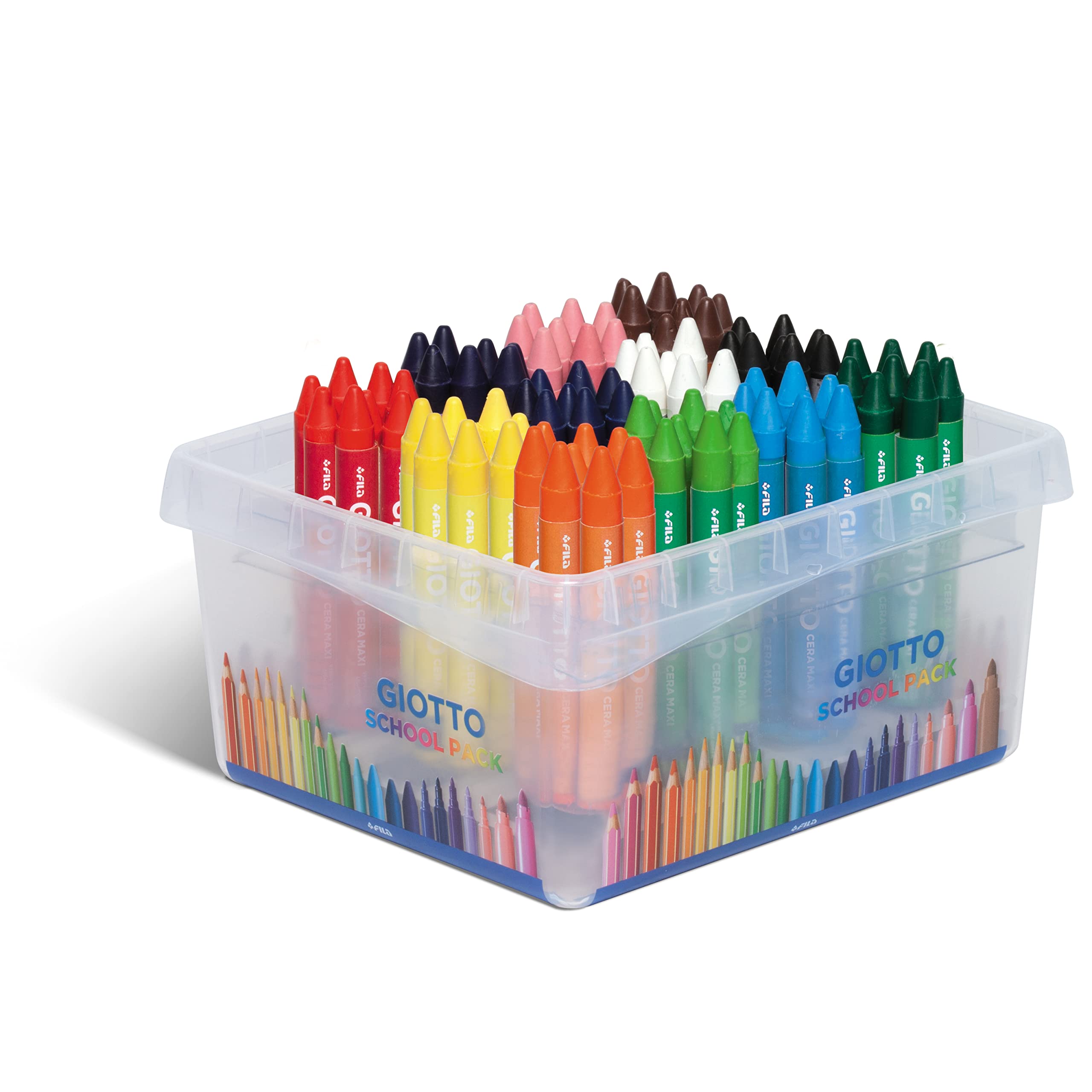 GIOTTO Cera Maxi Super Washable Large Wax Crayons, Schoolpack, 8 x 12 Assorted Colours, 96 Pieces, For Children, Parties & Schools