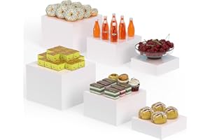 LUOBAO White Buffet Risers for Display Food Stand,Food Risers for Catering Table Service,6 pcs Box with 6" 7" 8" Set,Food Display Riser for Parties,Weddings,Events Dessert