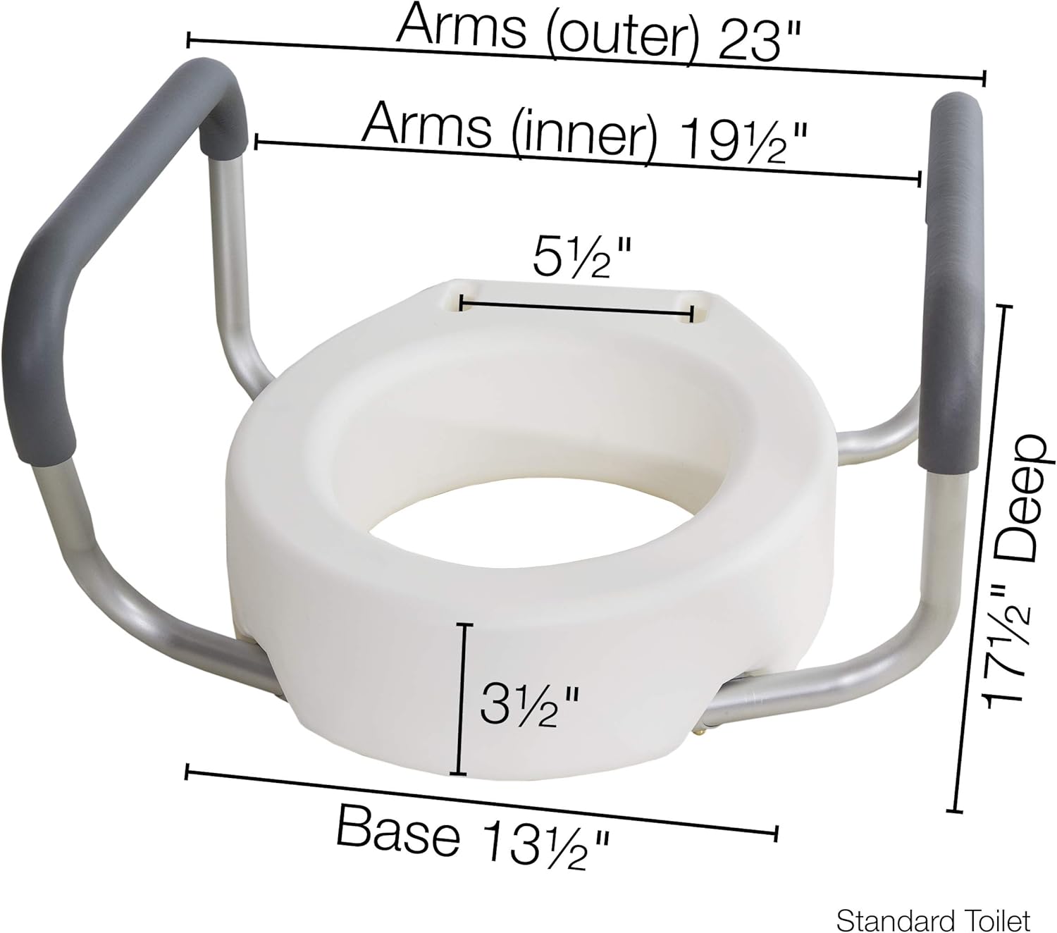 Essential Medical Supply Toilet Seat Riser with Removable Arms - Standard Bowl, 17.5 x 13.5 x 3.5 Inch: Health & Personal Care