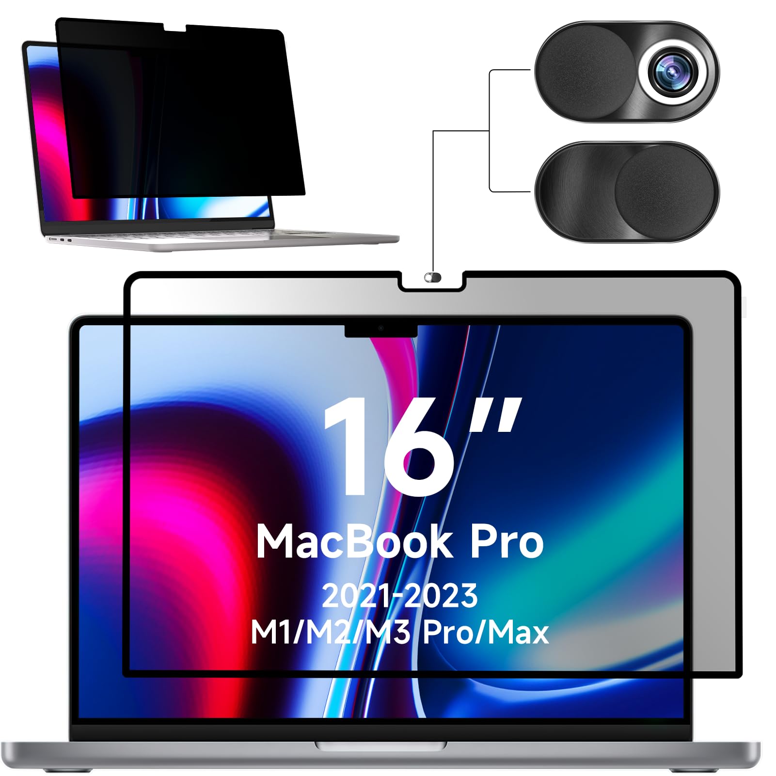 Photo 1 of Mamol Privacy Screen for MacBook Pro 16 Inch (2021-2024, M1, M2, M3,M4) - A2991 A2485 A2780, MagicSuction™ Removable Vacuum Adsorption Anti Spy ,Anti Glare Anti Blue Light Filter for Mac Laptop Computer