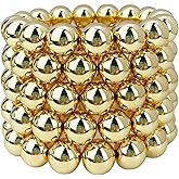 14K Gold Plated Beaded Bracelets Letter Stretch Dainty Stackable Bracelet for Women